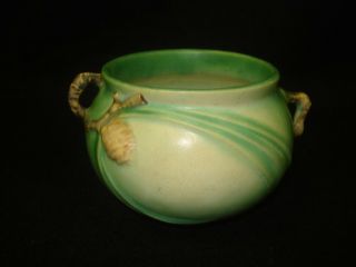 Vintage Antique Roseville Art Pottery Green Pine Cone Jardiniere Vase/pot 632 - 3