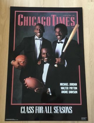 Vintage Michael Jordan Walter Payton Andre Dawson Chicago Cubs Poster 1988 Rare