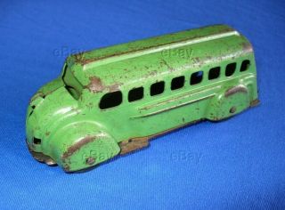 Vintage Pressed Steel Wyandotte Bus Green All Metal Toys Wooden Wheels Antique