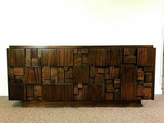 Mid Century Brutalist Lane Furniture Nine Drawer Dresser