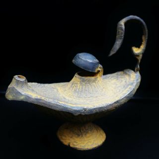 Rare Unique Solid Antique Roman Ancient Egyptian Bronze Oil Lamp,  2nd Century Ad