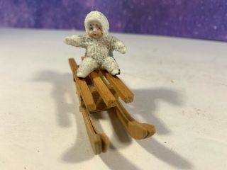 Vintage Antique German Snow Baby On Wooden Sled
