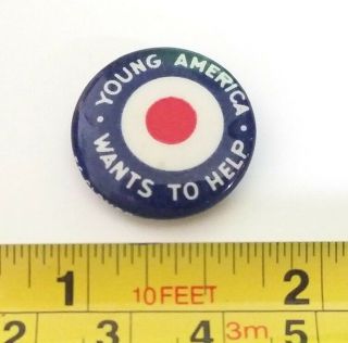 World War II WW2 Young America Wants To Help Vtg Pinback Button Rare FG Clover 3