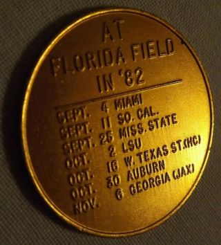 Vintage 1982 Uf University Of Florida Football Schedule Gators Token 1½ " Coin