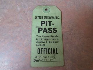 Vintage 1937 Daytona Speedway Motorcycle Race Pit Pass