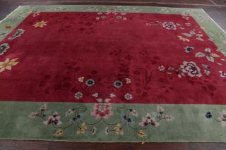 Antique Art Deco Nichols Chinese Area Rug Red/green Oriental Hand - Knotted 9 
