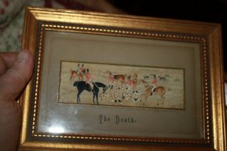 Late 19th Century Stevengraph Silk Weaving Of " The Death " Fox Hunt In Frame