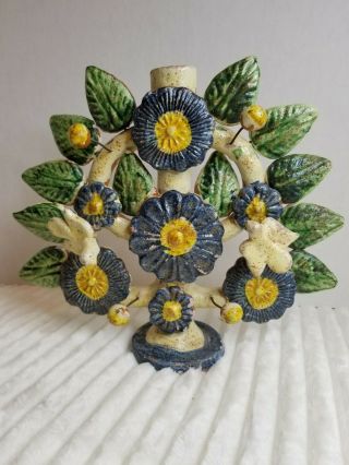 Vintage Mexican Folk Art Pottery Medium 9 " Tree Of Life Candle Holder