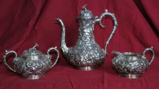Sterling Silver Repousse Three Piece Coffee Set By Kirk And Son,  103.