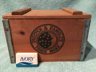 Vintage Procter & Gamble Ivory Soap Wood/metal Box W/ Moon & Stars Trademark