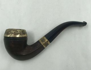 Rare P.  H.  T.  Co Bakelite French Briar Wood Tobacco Pipe Chased Metal