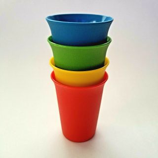 Vintage Tupperware 109 Stack - Able 8 Oz Bell Tumblers Cups 4 Primary Colors Set
