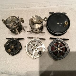 6 Old Winchester Fishing Reels.  4 Fly Reels 2 Bait Casting