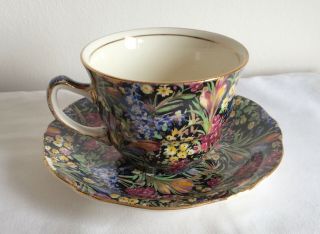 Vintage Art Deco Royal Winton “crocus” Chintz Flowers Tea Cup And Saucer