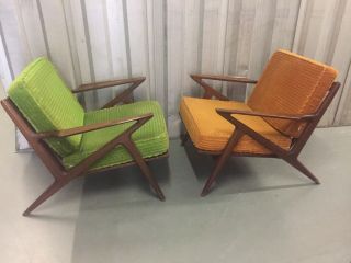 Pair Labeled Poul Jensen Selig Z Lounge Chairs Danish Midcentury Modern