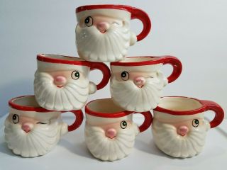6 Piece 1959 Holt Howard Winking Ceramic Santa Mugs Vintage Christmas Japan