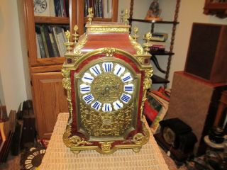 Boulle Boule Red Shell Three Triple Fusee English Bracket Clock Antique