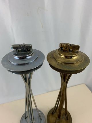 2 Vintage Figural Table Lighters - SEATLE SPACE NEEDLE - Chrome & Bronze Finish 2