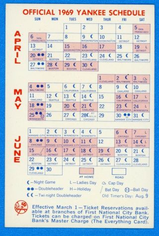 1969 Official York Yankees Pocket Schedule
