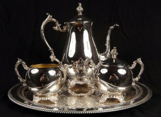 Vintage Fb Rogers 4 - Piece Silver Tea Coffee Set & Wm Tray 172 Cream Sugar Bowl