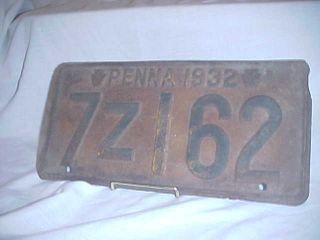 Antique 1932 Penna Pennsylvania Pa License Plate 7z162