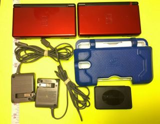 2 Vintage 2006 Metallic Red/orange Usg - 001 Nintendo Ds Lites,  With Charger