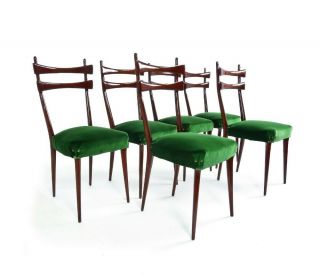 Mid Century Dining Chairs Set 6 Velvet Italian Hans Wegner Gio Ponti Parisi era 2