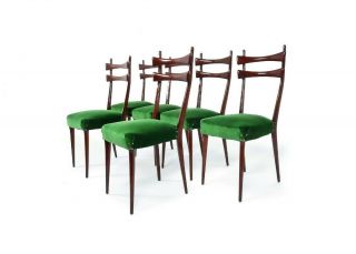 Mid Century Dining Chairs Set 6 Velvet Italian Hans Wegner Gio Ponti Parisi era 3