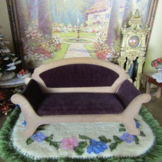 Antique 1800s Dollhouse Schneegas Victorian Sofa Red Velvet Wood Couch Furniture