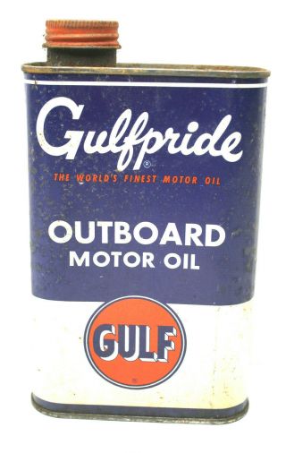 Vintage Gulf Oil Can Gulfpride Tin Metal 1 Quart Outboard Motor Oil Pumps Usa G