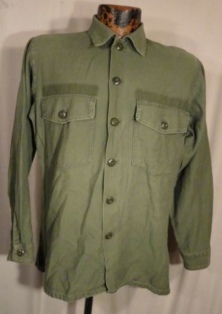 Vintage 70s Vietnam War Era Og 107 Fatigue Shirt Cotton Sateen Us Army Sz M
