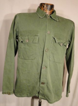 Vintage 70s Vietnam War Era Og 107 Fatigue Shirt Cotton Sateen Us Army Sz S