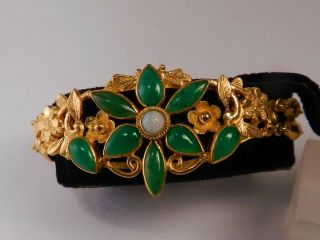 Antique Chinese 18k Pure Yellow Gold & Jade Bracelet