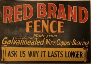 Vintage Red Brand Fence Cardboard Advertising Sign 20 X 14