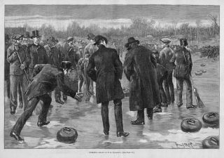 Curling Rock Broom Ice Rink Sports 1886 History Antique Outdoor Game Of Curling