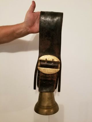 Old Antique Swiss Or German? Bronze Cow Bell With Leather Strap