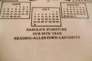 Vintage 1977 Calendar Plate Howard ' s Furniture Advertising PA 3