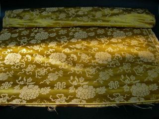 Antique Chinese Brocade Yellow Silk Panel/bolt W Auspicious Symbols 273 " X 29 "