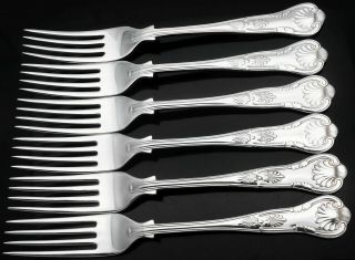 Kings Pattern - Set Of 6 Silver Plated Dinner / Table Forks - Vintage Sheffield