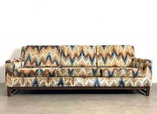 Vintage Mid Century Modern Zig Zag Velvet Sofa Couch Probber Style Lenor Larsen 3
