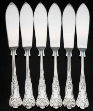 Kings Pattern - Set Of 6 Silver Plated Fish Eater Knives - Sheffield Vintage