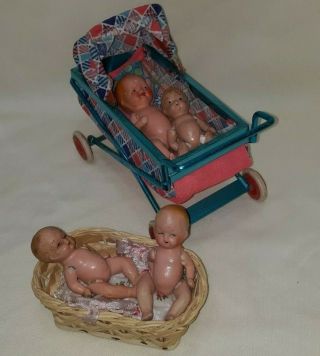 Vintage Group Composition Baby Dolls Occupied Japan & Buggy $18.  99