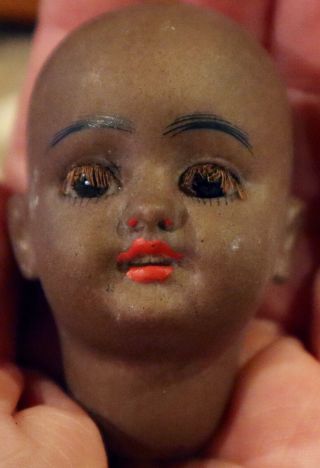Antique 2 1/2 " German Bisque Simon Halbig 1079 Brown Complexioned Doll Head