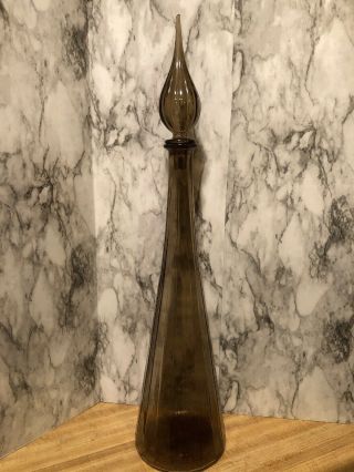 Vintage Italian Smokey Grey Art Glass 8” Stopper Bottle Vase 26”tall Genie