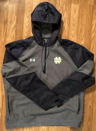 Notre Dame Football Team Issued Under Armour 1/4 Hooded Sweatshirt Xl