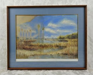 Vintage Mid Century Pastel Oil Painting Florida Highwaymen Landscape Scene