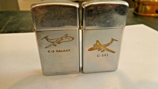 2 Vintage Zippo Lighters C - 141 And C - 5 Galaxy Cargo Planes 1960 