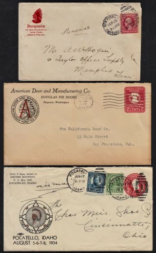 3 Vintage Advertising Covers W/ American Indian Illustrations,  One W/ Letter
