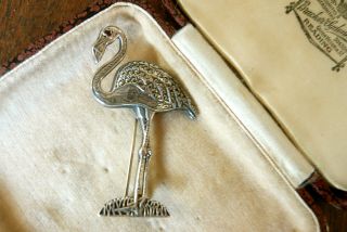 Vintage Sterling Silver Marcasite Flamingo Tropical Bird Brooch Pin