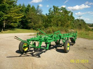 John Deere 5 Bottom Antique Tractor Plow On Land Hitch Coulters Complete